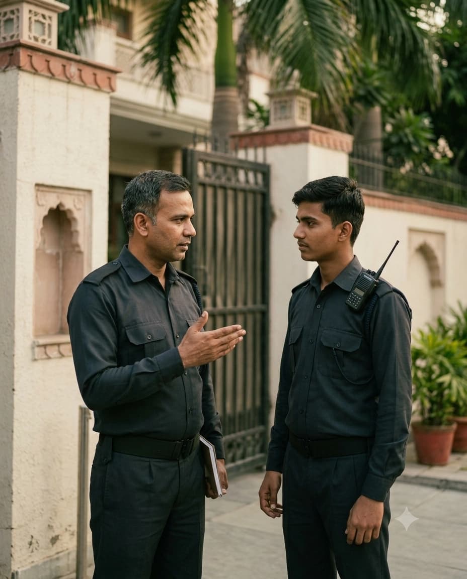 Green Hill security supervisor mentoring a trainee guard